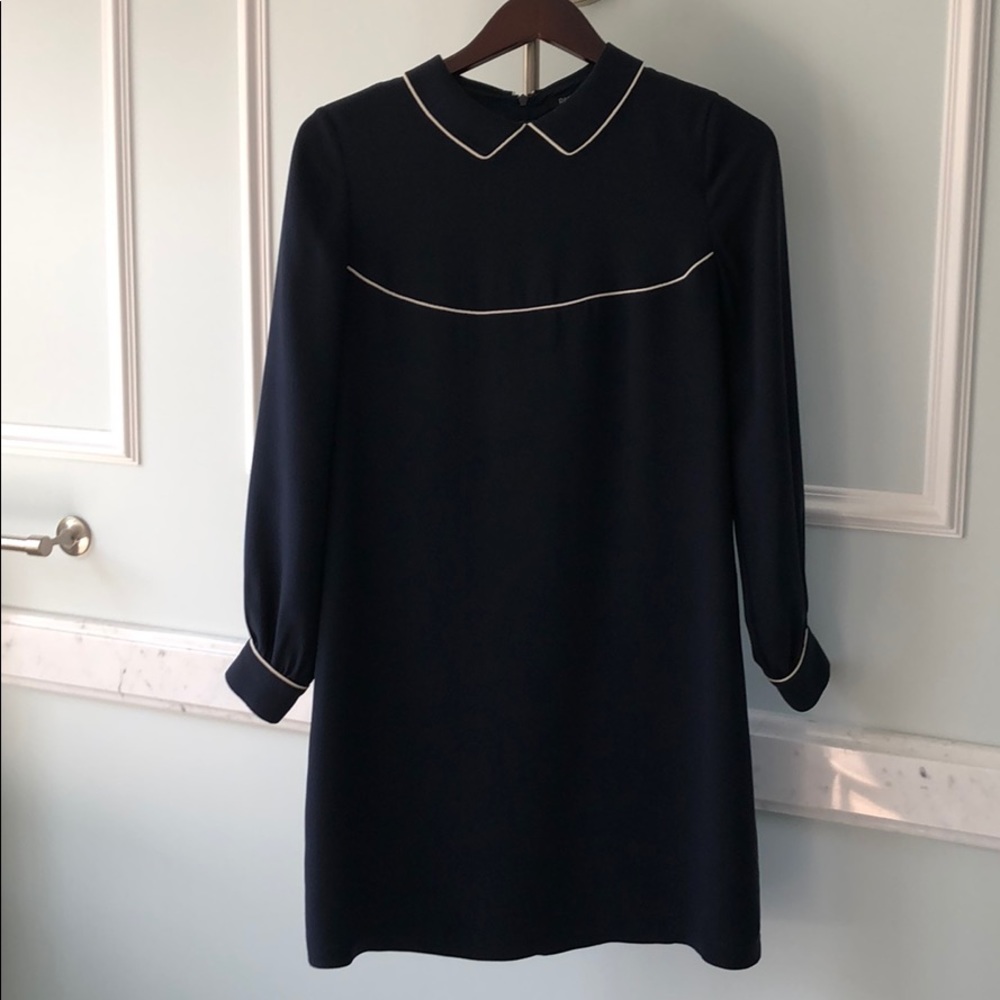 Raoul Navy Silk Dress with White Piping